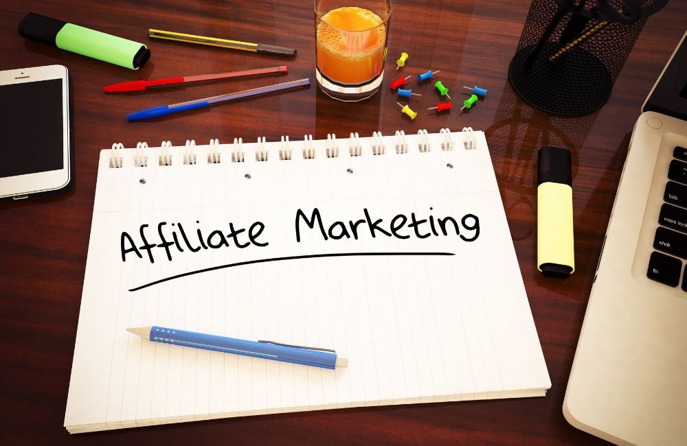An image of a board with affiliate marketing written on it for an article about how to earn online in ClickBank.