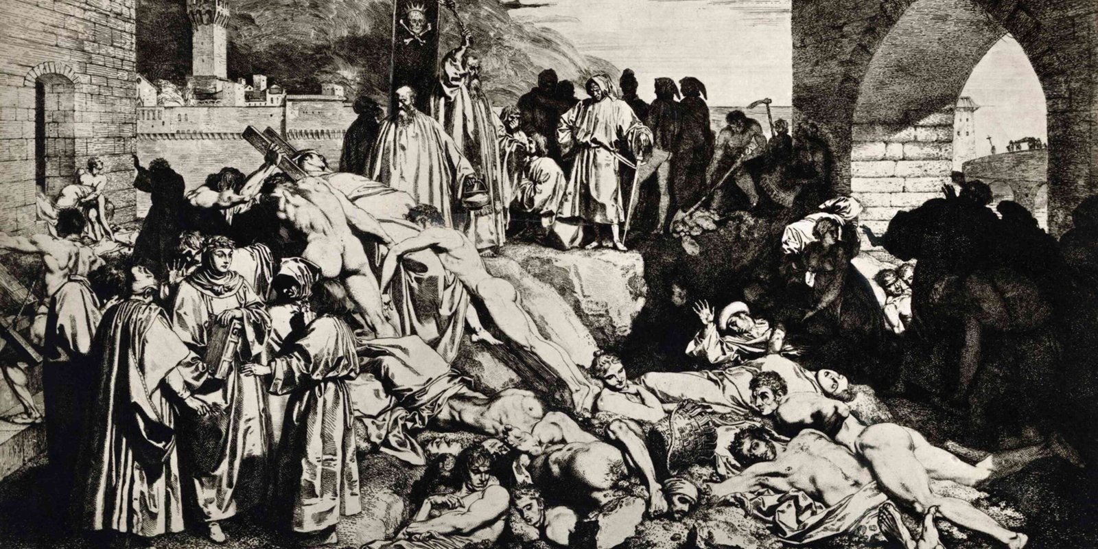 Piles of bodies line the streets during the Black Death. Photo: Bettmann Archive/Getty Images