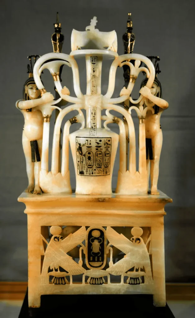 An alabaster perfume jar was found in the tomb of King Tutankhamun. Photo: Egypt Museum