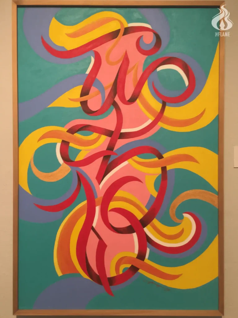 A contemporary painting by artist Taipan Lucero. This painting features a reimagination of the Baybayin script spelling out the Filipino word “ilaw” (light), inspired by the honorific title Filipinos give to their mothers: “ilaw ng tahanan” (the light of the home).Photo: The Flame