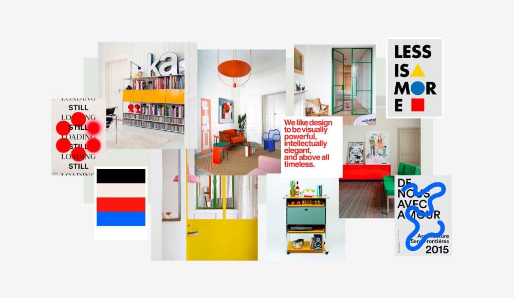 Designer workspace with a mood board displaying seasonal campaign visuals, brand colors, and trending design elements.