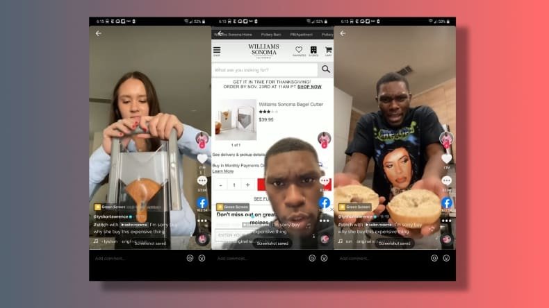 TikTok users engaging with viral content through comments, duets, and reaction videos, illustrating social proof and FOMO.