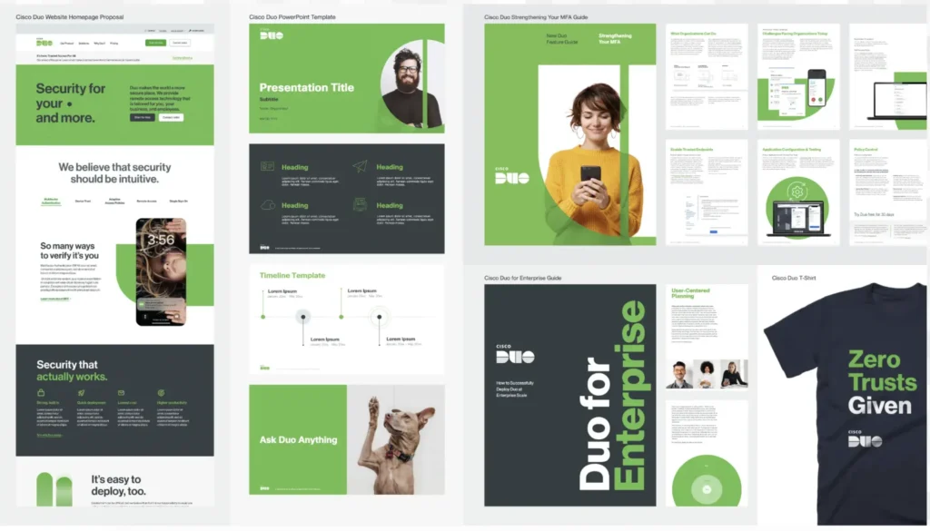 Open brand style guide showing logo variations, color palette, typography samples, and icons for consistent visual identity.