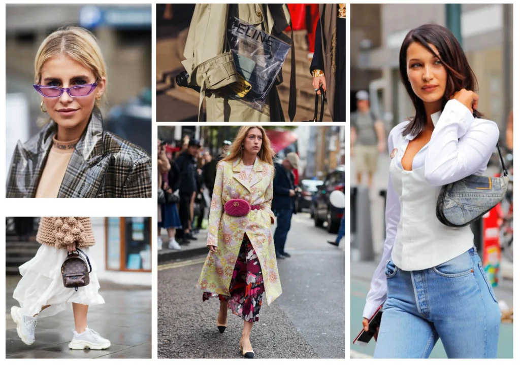 Collage of a girl showcasing multiple airport fashion outfits for trending travel looks.